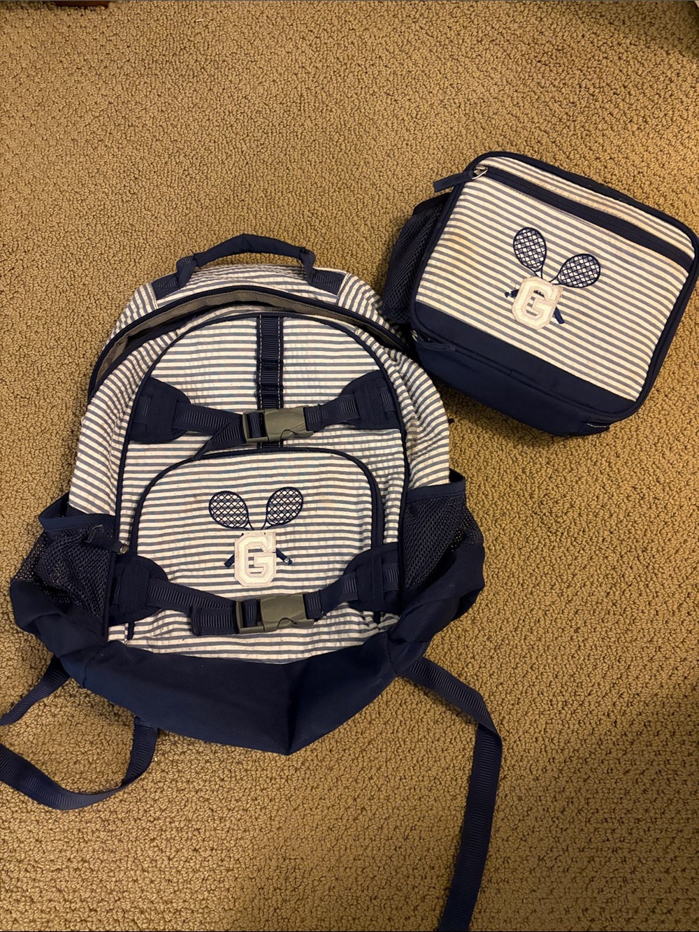 Pottery Barn Kids Navy Stripe Kids Backpack & Lunchbox Set - Navy/White